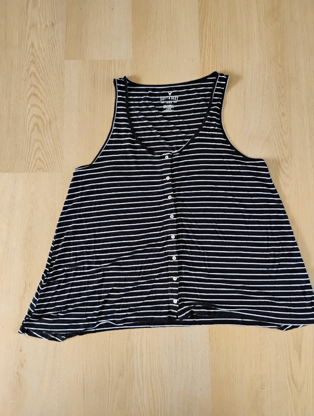 American Eagle Outfitters Black and White Striped Button-Front Tank
